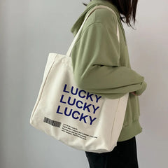 LUCKY Women Canvas Bag Retro Messenger Large Capacity Shopping Shoulder Tote