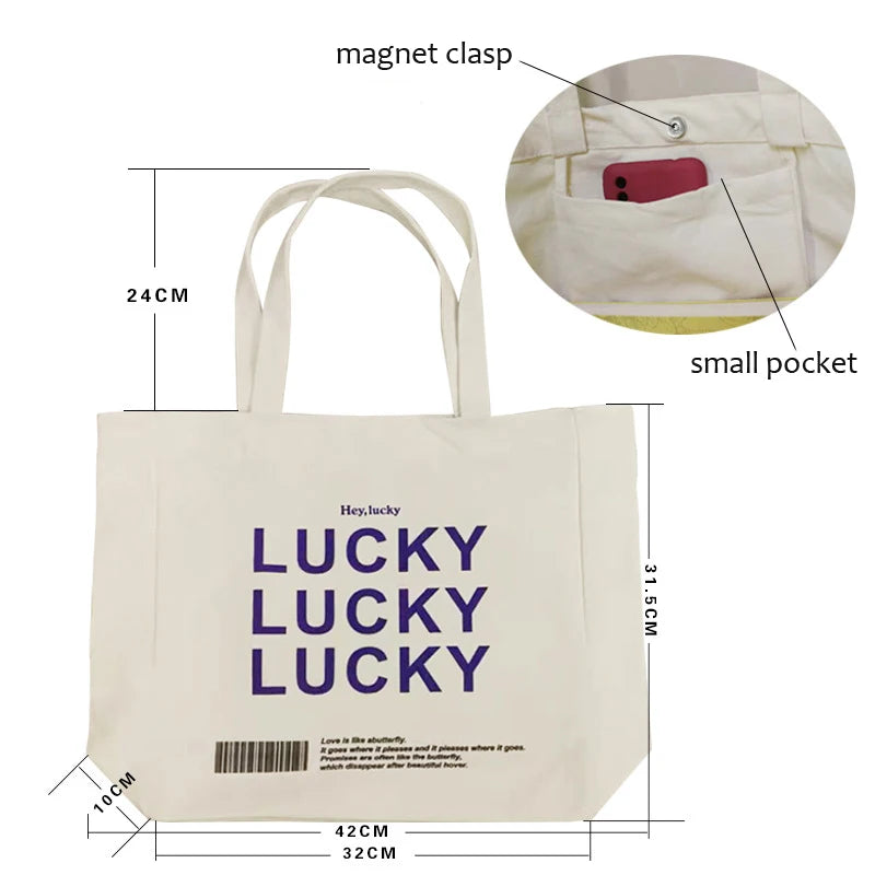 LUCKY Women Canvas Bag Retro Messenger Large Capacity Shopping Shoulder Tote
