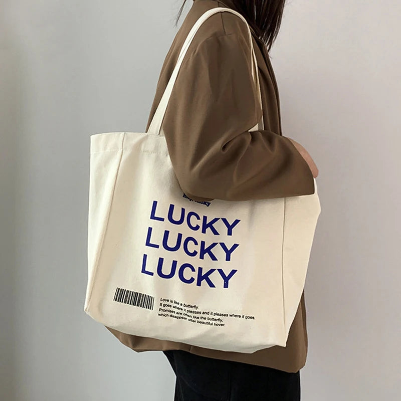 LUCKY Women Canvas Bag Retro Messenger Large Capacity Shopping Shoulder Tote