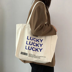 LUCKY Women Canvas Bag Retro Messenger Large Capacity Shopping Shoulder Tote