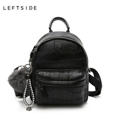 Stone Leather Mini Backpack for Women with Hairball