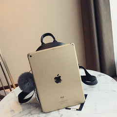 Stone Leather Mini Backpack for Women with Hairball