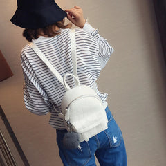 Stone Leather Mini Backpack for Women with Hairball