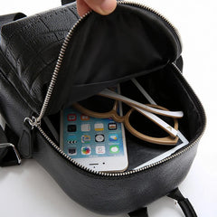 Stone Leather Mini Backpack for Women with Hairball