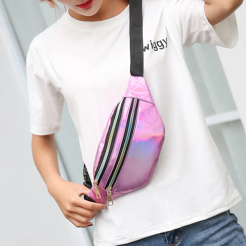 Silver Holographic Waist Bag Geometric Fanny Pack