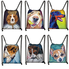 Lab/Golden Retr/Fadou Cartoon Dog Print Drawstring Bag Travel Storage