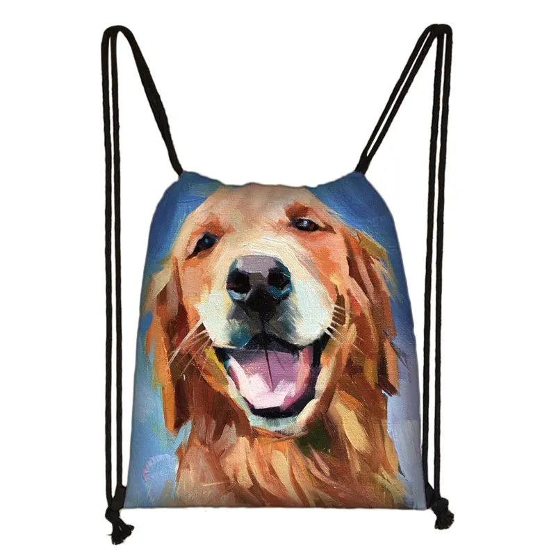 Lab/Golden Retr/Fadou Cartoon Dog Print Drawstring Bag Travel Storage