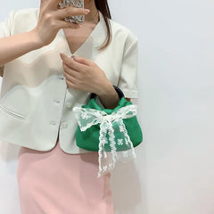 Lace Bow Women's Totes Bag Fashionable Handbag Sweet Summer Purses