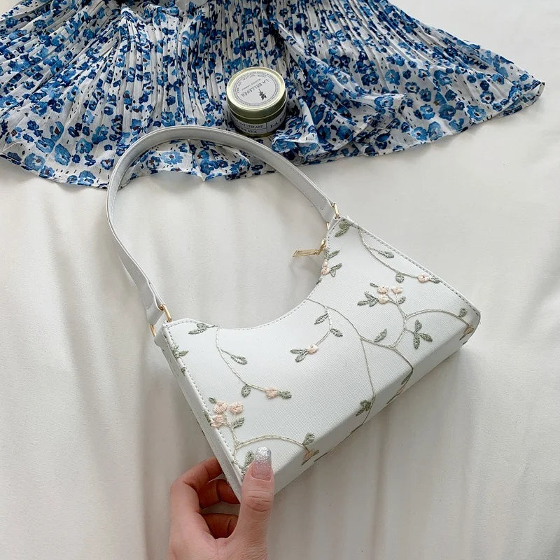 Floral Shoulder Bag for Women Soft PU Leather Girls Tote Bag