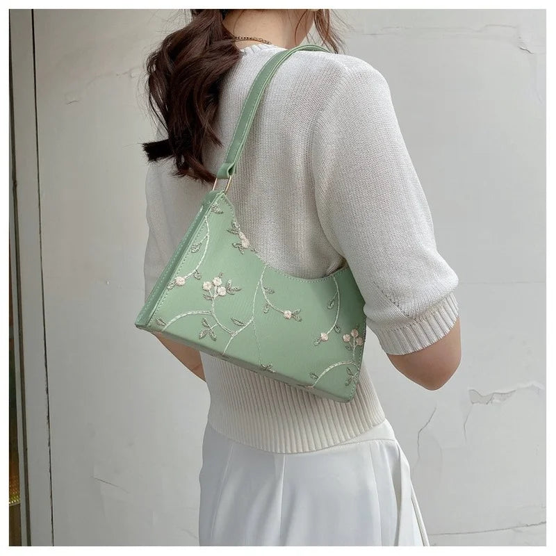 Floral Shoulder Bag for Women Soft PU Leather Girls Tote Bag