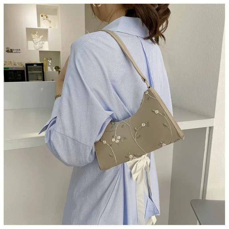Floral Stitching Shoulder Bag Soft PU Leather Beach Handbag Girls Tote Bag