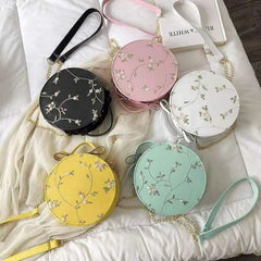 Floral Embroidered Lace Mini Round Cross-body Bag