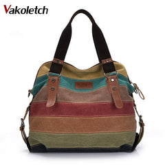 Ladies Rainbow Purse Pouch Canvas Bag Women Handbag Patchwork Casual Shoulder Ba
