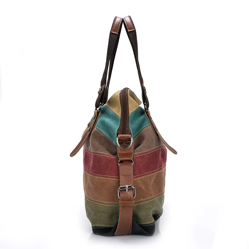 Ladies Rainbow Purse Pouch Canvas Bag Women Handbag Patchwork Casual Shoulder Ba