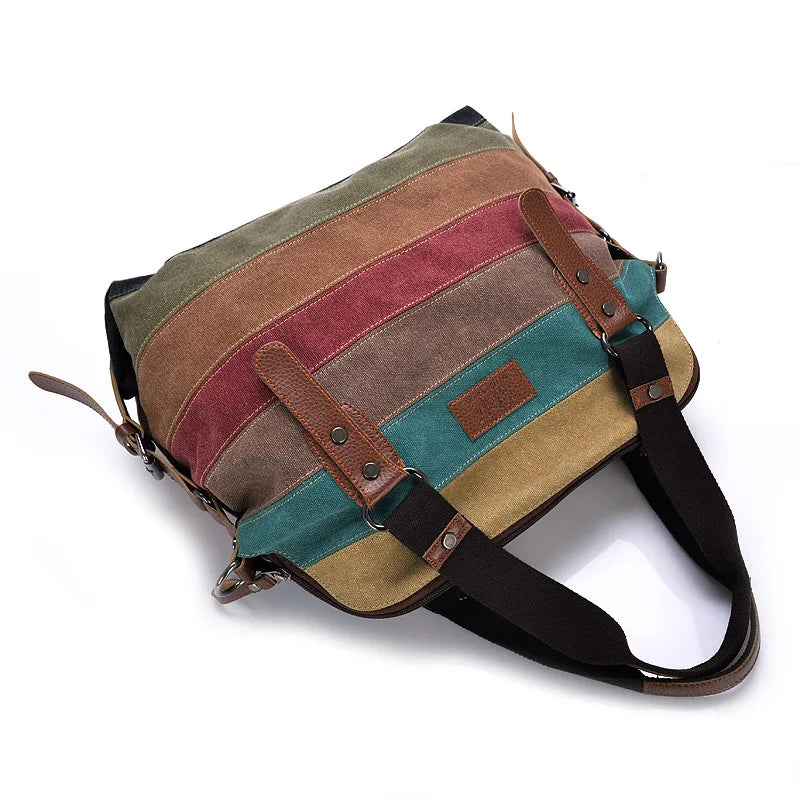 Ladies Rainbow Purse Pouch Canvas Bag Women Handbag Patchwork Casual Shoulder Ba