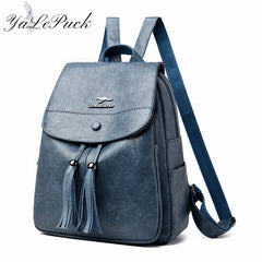 Leather Women Backpack Tassel School Bags Teenage Girls Sac A Dos