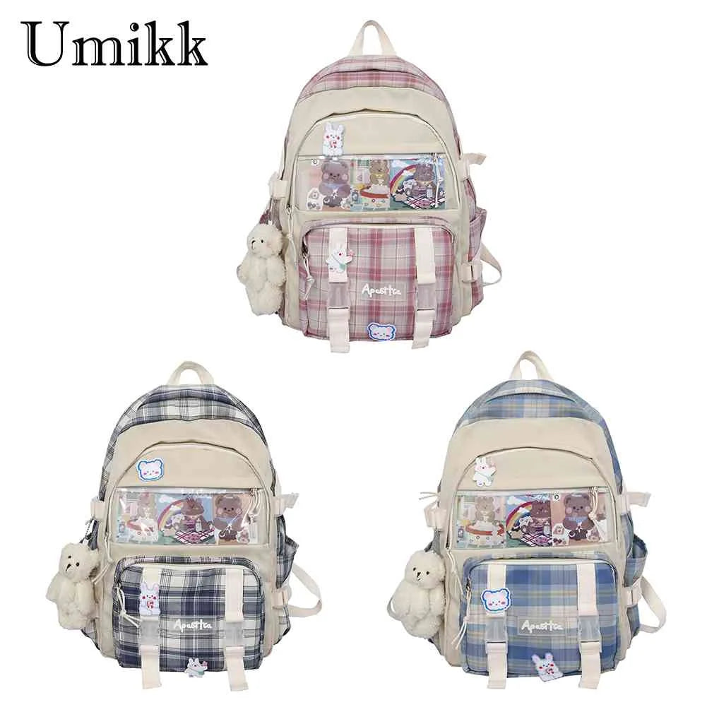 Plaid Print Double Shoulder Backpack