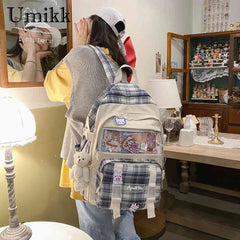 Plaid Print Double Shoulder Backpack