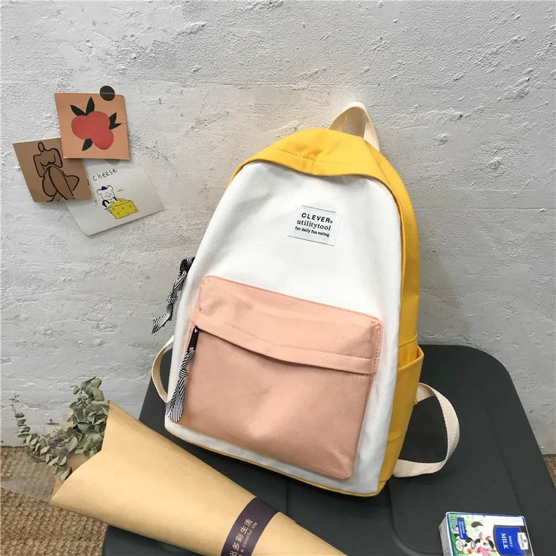 Women Contrast Preppy Style Backpack for College