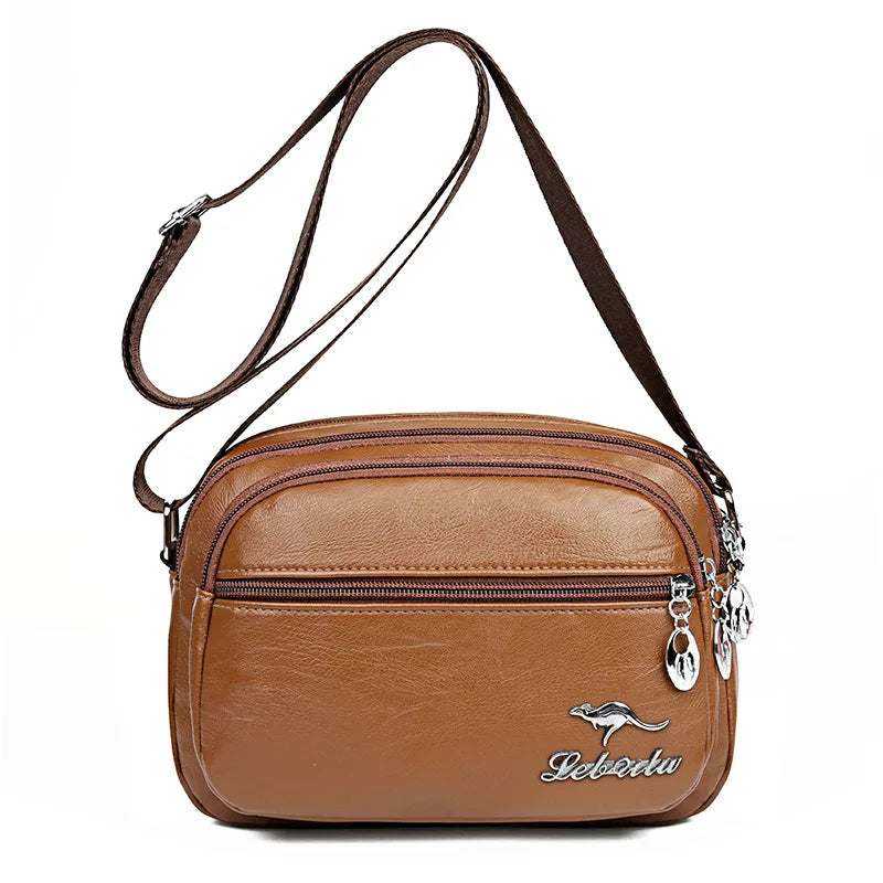 Ladies PU Leather Shoulder Bag Multi-layer Side Versatile Lady Crossbody Handbag