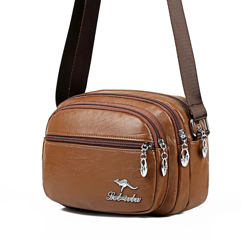 Ladies PU Leather Shoulder Bag Multi-layer Side Versatile Lady Crossbody Handbag