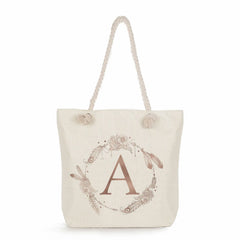 Women's Feather Wreath Tote Bag Letter Print Shoulder Handbag