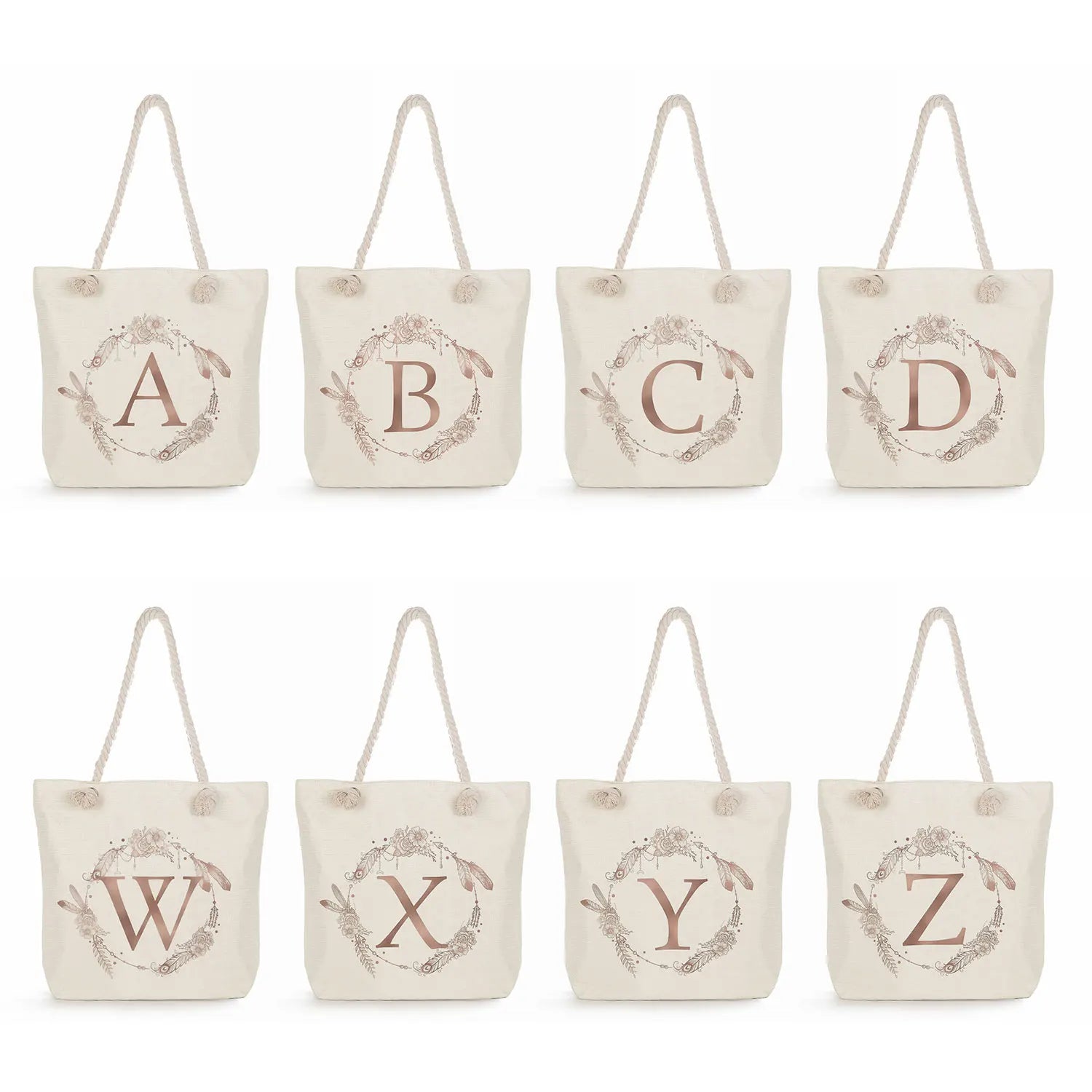 Women's Feather Wreath Tote Bag Letter Print Shoulder Handbag
