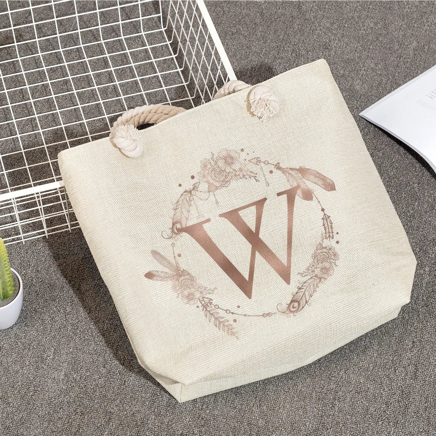 Feather Wreath Tote Bag Eco Shopping Shoulder Handbag Flower Women