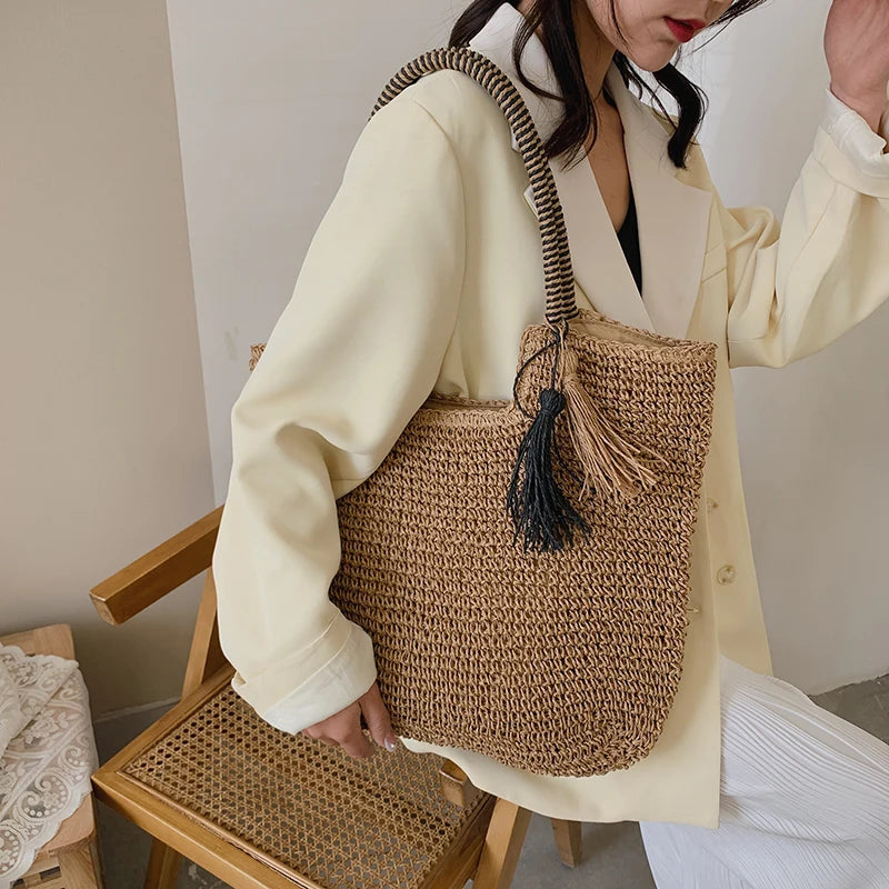 Straw Tassel Side Bags for Women - Summer Shoulder Bag