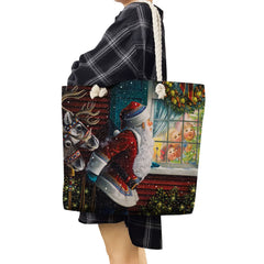Santa Claus Printed Big Tote Bag Eco Reusable Shopping Handbag for Women
