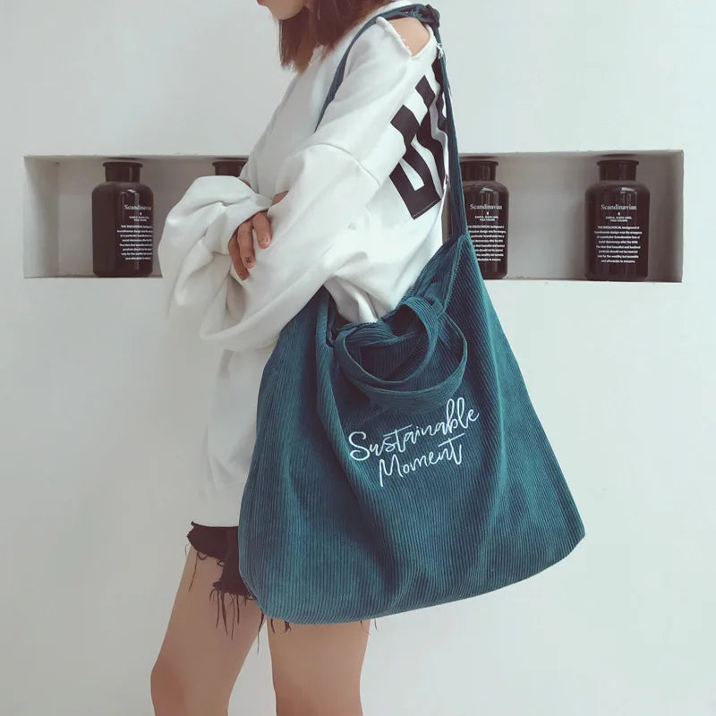 Ladies Canvas Tote Corduroy Canvas Shoulder Bags Casual Beach Bags