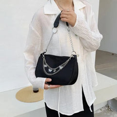 Women's Casual Nylon Shoulder Bag with Zipper - Small Handbag