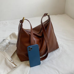 Retro Large Shoulder Bags for Women Zipper Closure Casual Shopping Totes