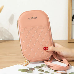 Women's Embroidered Cell Phone Crossbody Bag Zip Wallet Purse
