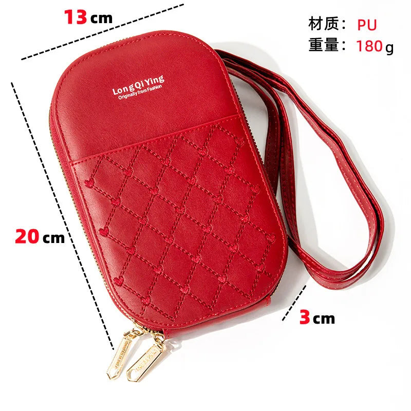 Women's Embroidered Cell Phone Crossbody Bag Zip Wallet Purse