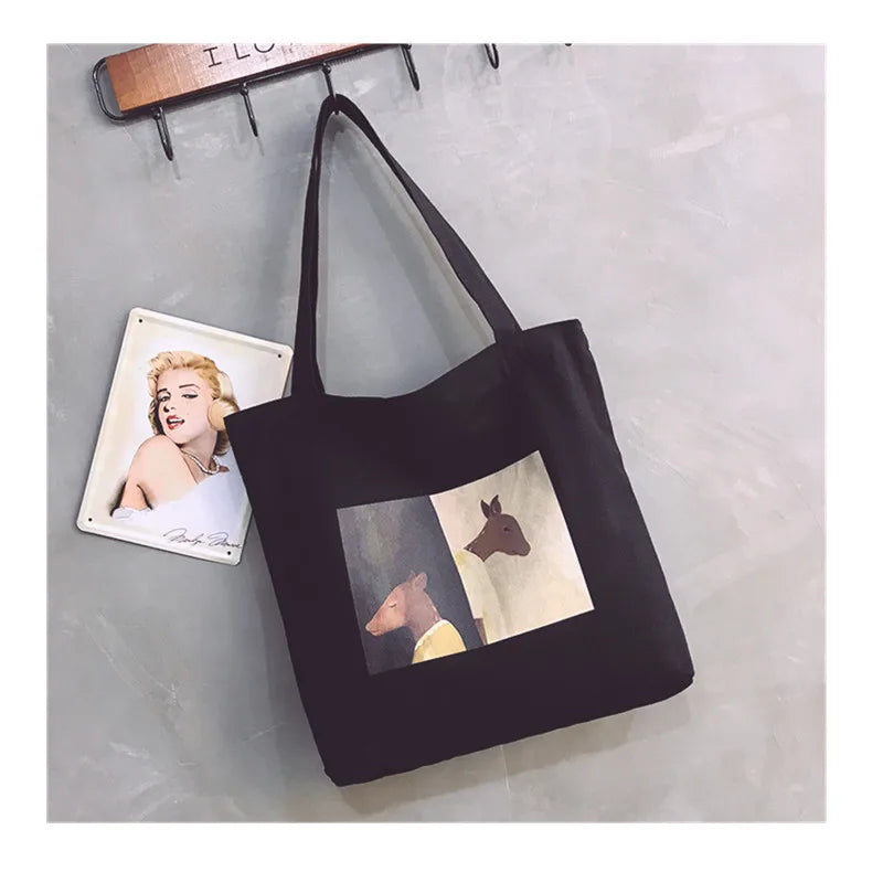 Canvas Tote Bag Cotton Shopping Travel Women Folding Shoulder Shopper Bags
