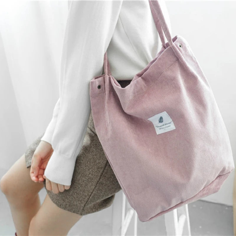 Women Corduroy Shoulder Bag Casual Large Capacity Canvas Handbag