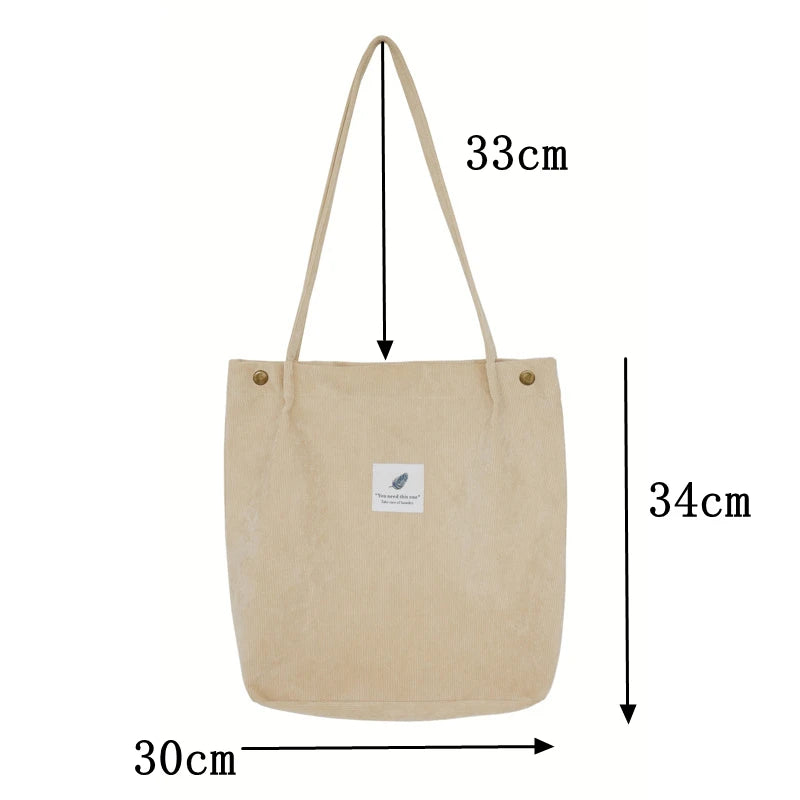 Women Corduroy Shoulder Bag Casual Large Capacity Canvas Handbag