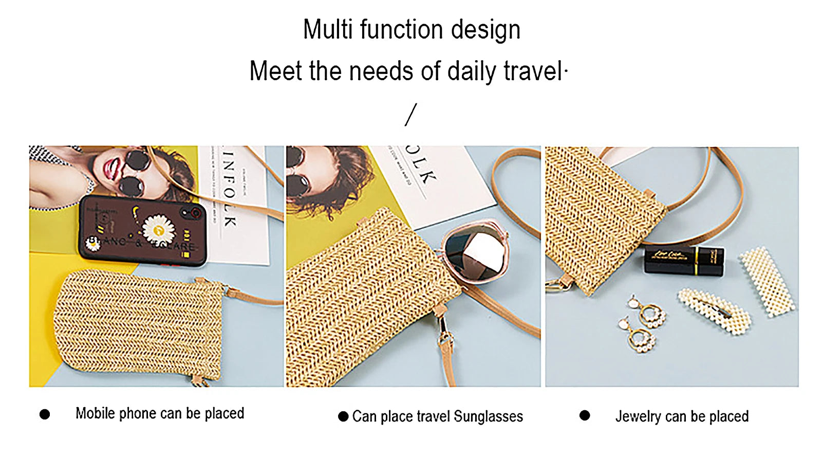 Summer Mini Messenger Bag, Girls Woven Crossbody Purse for Travel
