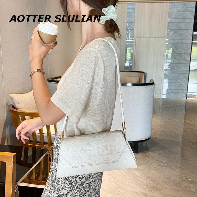 Crocodile Leather Bag French Pack Daily Thin Shoulder Pouch Underarm Bags