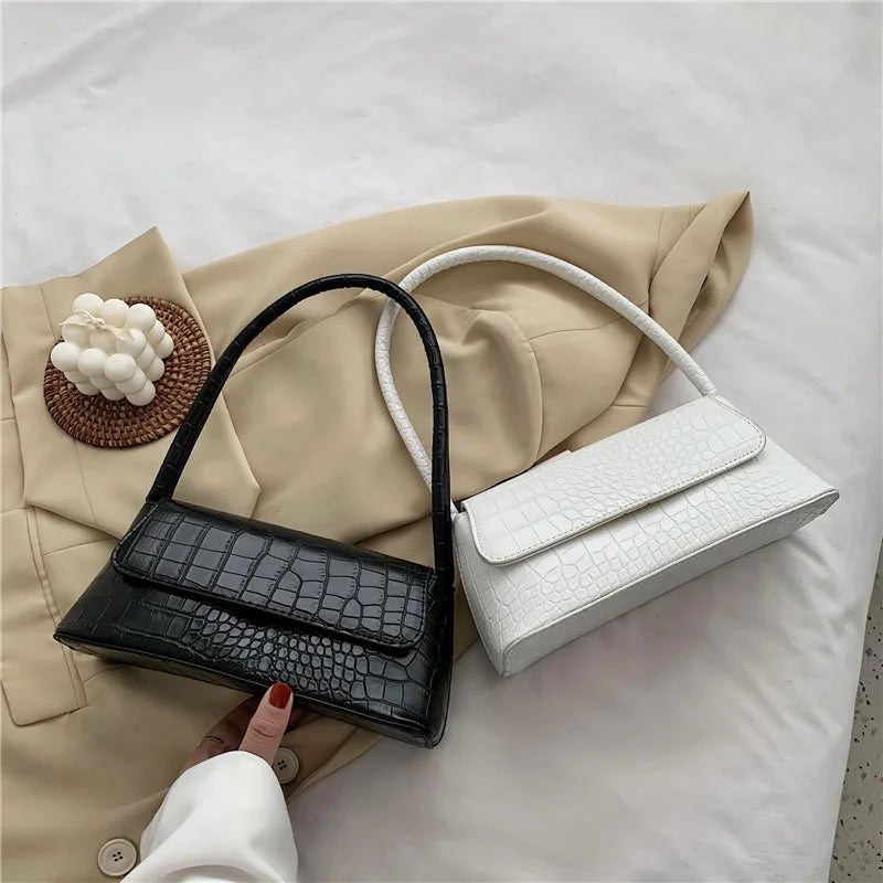 Crocodile Pattern Shoulder Bag Retro Pu Underarm Female Handbag