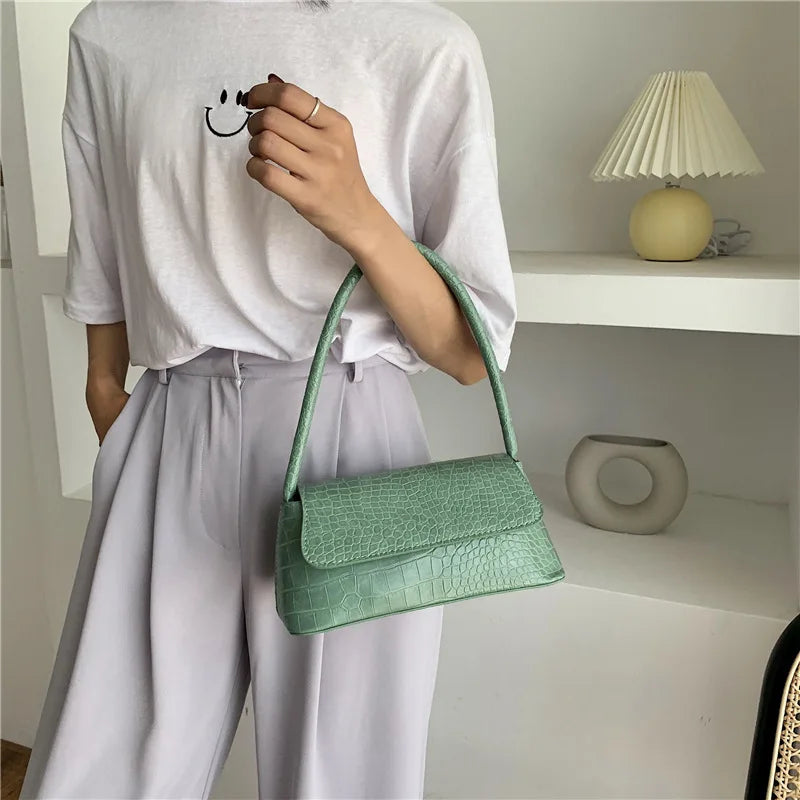 Crocodile Pattern Shoulder Bag Retro Pu Underarm Female Handbag