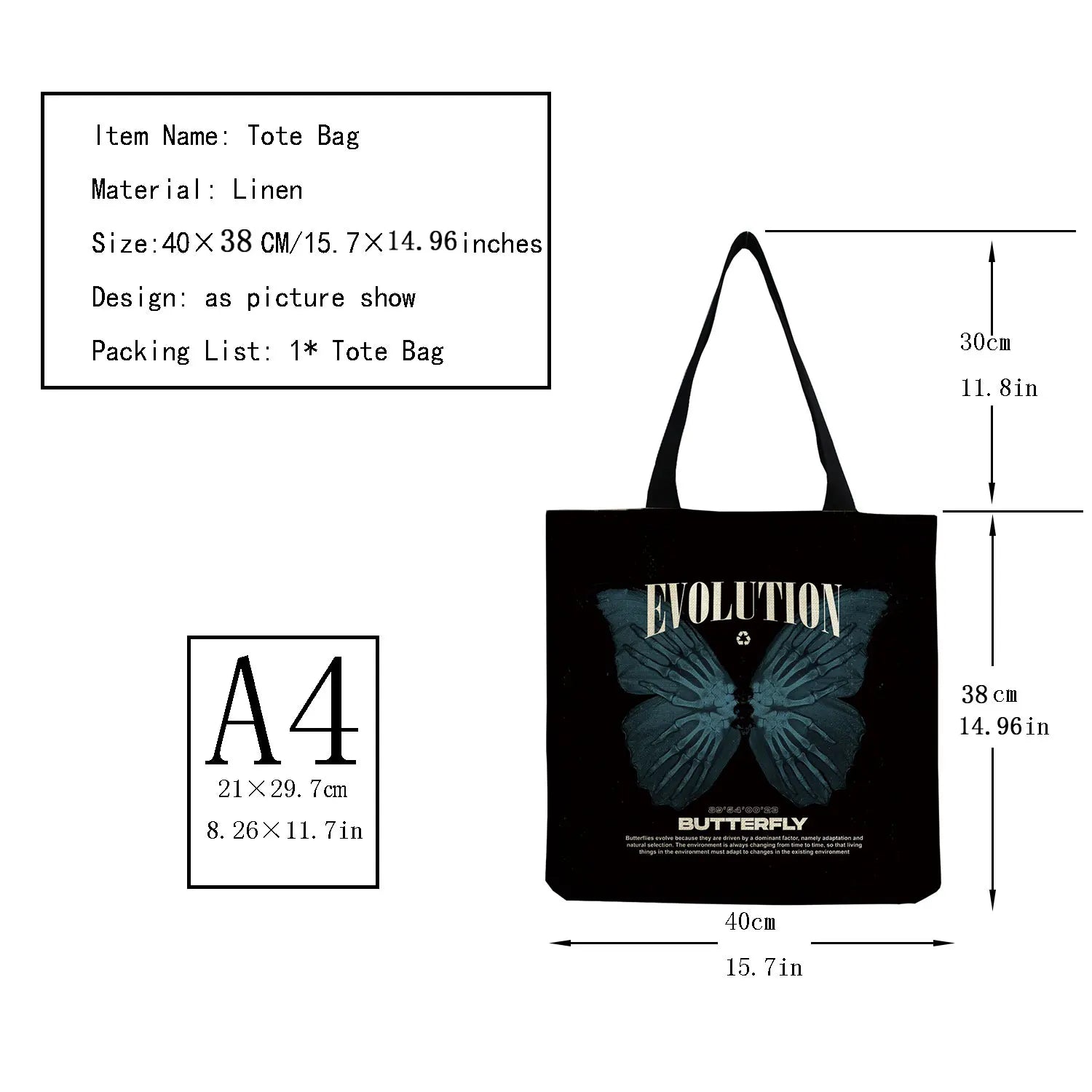 Customizable Beach Bag Butterfly Mushroom Print High Capacity Tote Bag