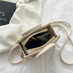 Daisy Woven Bag Straw Small Square Tote Handbag Leather Handle Crossbody