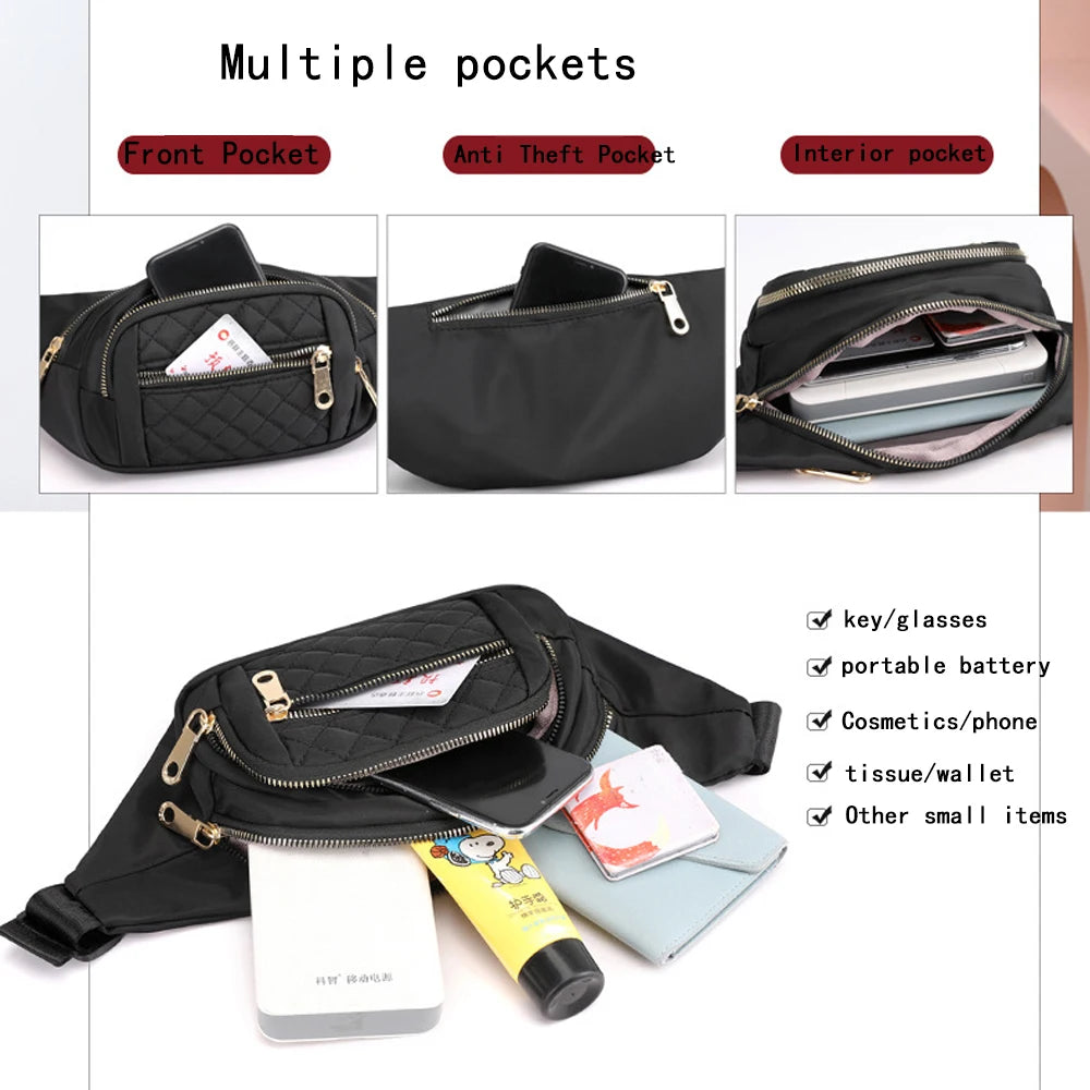 Ladies Nylon Fanny Pack Vintage Street Money Banana Phone Chest Bag