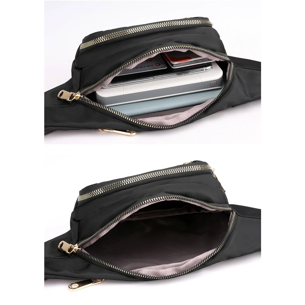 Ladies Nylon Fanny Pack Vintage Street Money Banana Phone Chest Bag