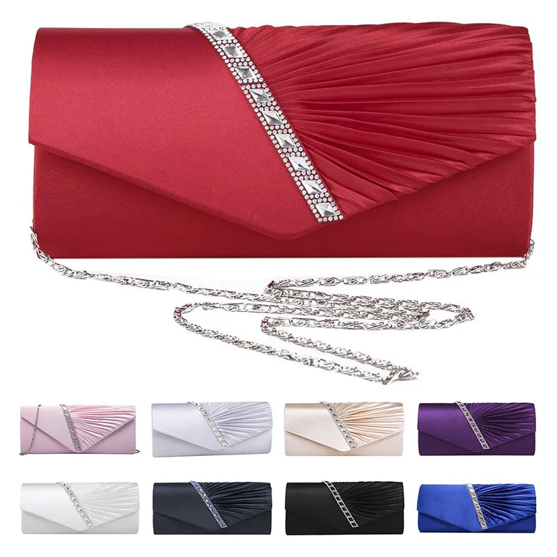 Diamond Ruffle Party Envelope Clutch Bag, red