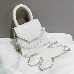 Women's Pearl Travel Bag Mini PU Leather Shoulder Bags Stone Pattern Crossbody