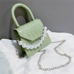 Women's Pearl Travel Bag Mini PU Leather Shoulder Bags Stone Pattern Crossbody