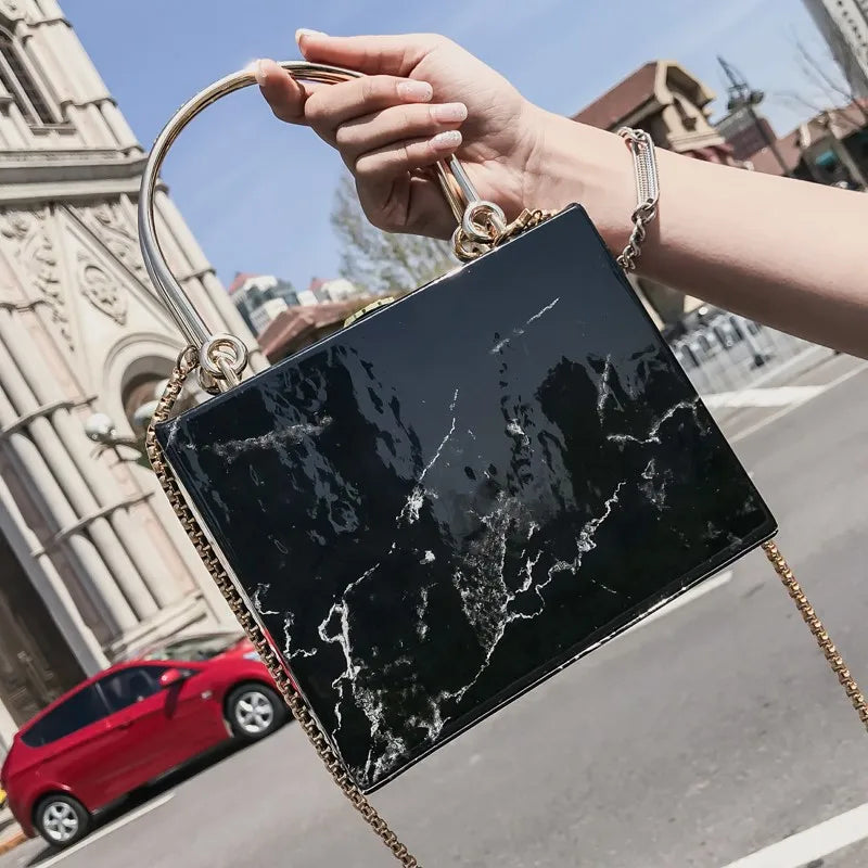 Marble Box Evening Clutch Handbag Chain Messenger Bag